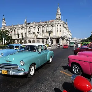 Vintage Cars on the Prado, Havana Print