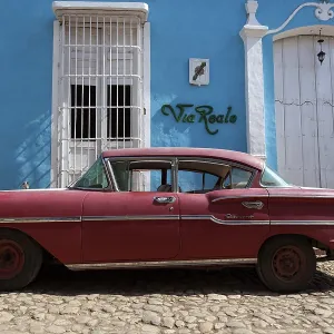 Vintage Chevrolet Print, Trinidad, Cuba 1950s