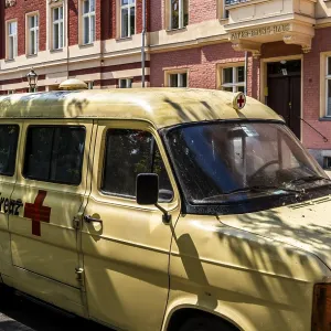 Vintage German Red Cross car on Bassinplatz in Potsdam