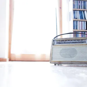Vintage Radio on the floor, wood