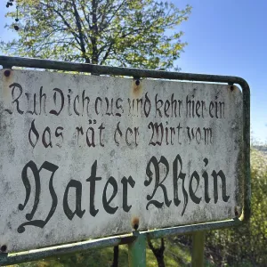 Vintage sign with the inscription Vater Rhein am Drachenfels in Koenigswinter Vintage sign with the inscription Vater Rhein am Drachenfels in Koenigswinter
