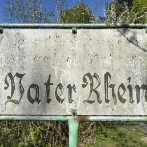 Vintage sign with the inscription Vater Rhein am Drachenfels in Konigswinter