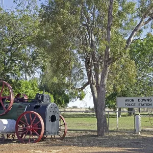 Vintage steam traction engine at Avon Downs police station along the Barkly Highway Vintage steam traction engine at Avon Downs police station along the Barkly Highway