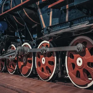 Vintage train close-up wheels view