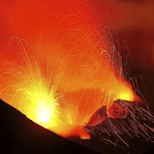 Volcanic eruption, Stromboli volcano Volcanic eruption, Stromboli volcano