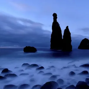Volcanic rock formation Ilheus da Rib by the cliffs of Ribeira da Janela Volcanic rock formation Ilheus da Rib by the cliffs of Ribeira da Janela