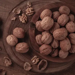 Walnuts Gathered in a Wooden Bowl Print Walnuts Gathered in a Wooden Bowl Print