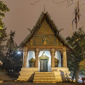 The Wat Pahouak temple in Luang Prabang at dusk The Wat Pahouak temple in Luang Prabang at dusk