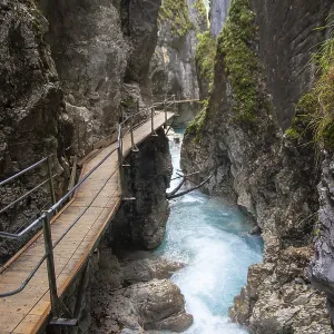 Waterfall trail at the Leutaschklamm gorge in the border forest between Tyrol and Bavaria Waterfall trail at the Leutaschklamm gorge in the border forest between Tyrol and Bavaria