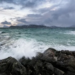 Waves, stormy sea in winter, Hillsoya