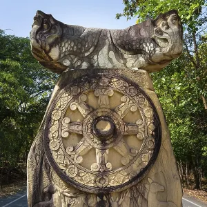 Wheel of life, entrance to Wat Phuttha Nimit Phra Saiyat