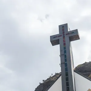 White Church Cross in the village of Paul do Mar in summer in eastern Madeira
