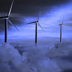 Wind turbines among clouds