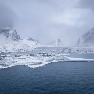 Winter atmosphere on the fjord in the fishing village Winter atmosphere on the fjord in the fishing village