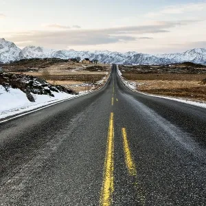 Winter landscape with the European route E10 Winter landscape with the European route E10