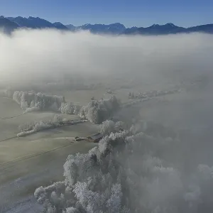Winter landscape, fog, high fog