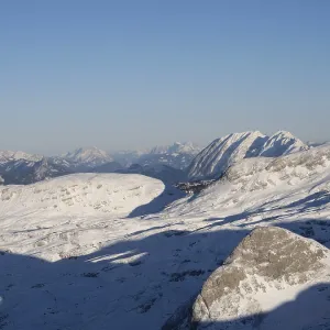 Winter landscape, mountain peaks in the evening light