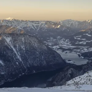 Winter landscape, view of Hallstatt and Lake Hallstatt Winter landscape, view of Hallstatt and Lake Hallstatt