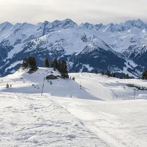 Winter mountain landscape in solar day