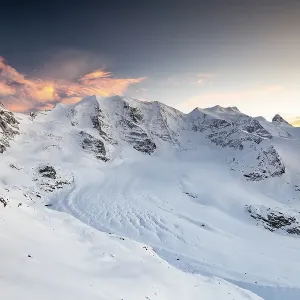 Winter mountain panorama on the Diavolezza in the evening Winter mountain panorama on the Diavolezza in the evening
