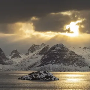 Winter Scandinavian landscape by the fjord