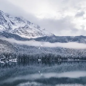 Winter scene at German Eibsee at Zugspitze