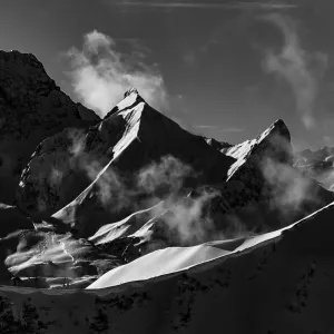 Winter Vorarlberg mountains, black and white Winter Vorarlberg mountains, black and white