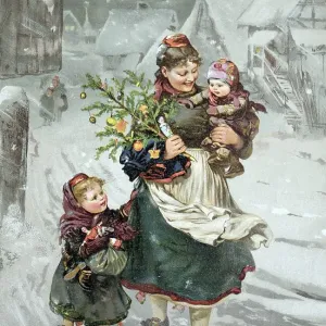 Woman with children and a Christmas tree Woman with children and a Christmas tree