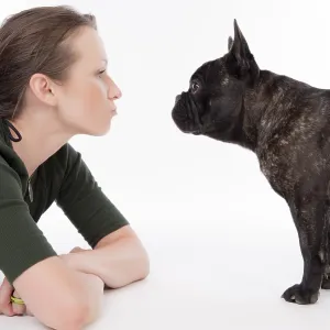 Femme et bulldog français