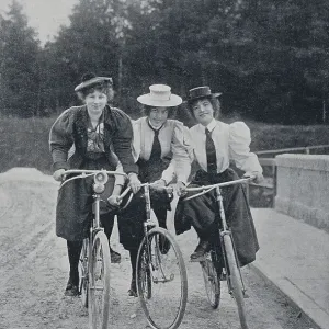 Three women on the bike, 1895, historical illustration