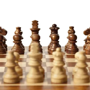 Wooden chess pieces on chessboard Wooden chess pieces on chessboard