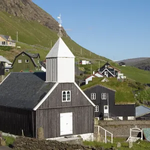 Wooden Church Print, Bour, Vagar Island, Faroe Islands