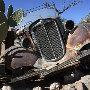 Wreck of a vintage car, Solitaire, Namibia, Africa Wreck of a vintage car, Solitaire, Namibia, Africa