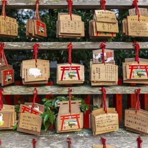 Written wishes to deities on small wooden boards