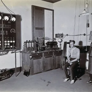 X-ray, hospital, man wearing a heavy apron