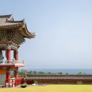 Yakcheonsa Temple and sea view in Jeju Island Yakcheonsa Temple and sea view in Jeju Island