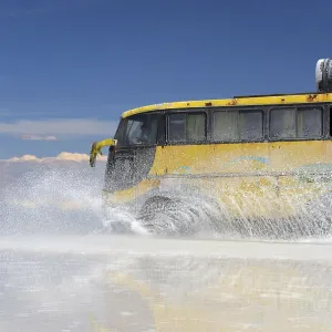 Yellow Bus on Salar de Uyuni Print, Bolivia