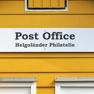 Yellow lobster shack, sign with inscription post office Yellow lobster shack, sign with inscription post office