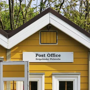 Yellow lobster shack, sign with inscription post office Yellow lobster shack, sign with inscription post office