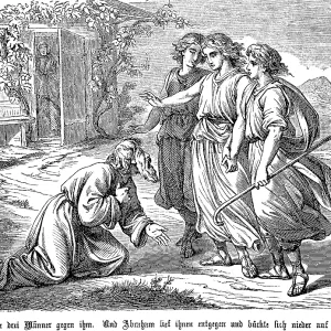 Three young men meet Abraham and tell him to father a child Three young men meet Abraham and tell him to father a child