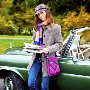 Young Woman with Newspaper and Vintage Car Print