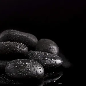 Zen Basalt Print: Black Wet Stones on Black Background
