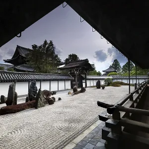 Zen garden of Tofuku-ji Temple in meditative contemplation Zen garden of Tofuku-ji Temple in meditative contemplation