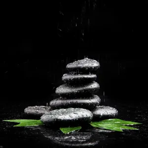 Zen stones and leaves with water drops Zen stones and leaves with water drops