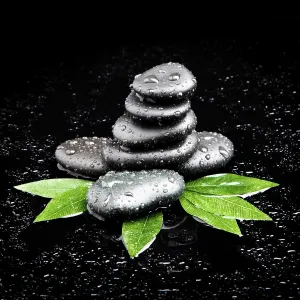 Zen stones and leaves with water drops Zen stones and leaves with water drops