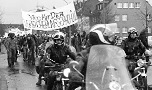 About 1, 500 motorbike riders rallied against a drastic increase in motorbike insurance premiums in Bonn