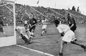 1, Hockey, in front of the German goal in the match India vs Germany