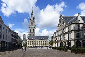 14th century Ghent Belfry and Saint Bavo square
