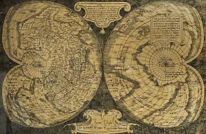 1538 double-heart-shaped projection world map