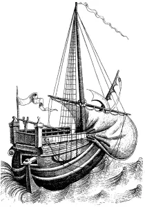15th century ship, Germany, digitally restored reproduction of a 19th century original
